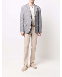 hellbeige vertikal gestreiftes Leinen Langarmhemd von Brunello Cucinelli