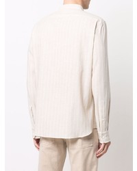 hellbeige vertikal gestreiftes Leinen Langarmhemd von Brunello Cucinelli