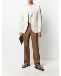 hellbeige vertikal gestreiftes Leinen Langarmhemd von Z Zegna