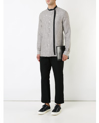 hellbeige vertikal gestreiftes Leinen Langarmhemd von Raf Simons