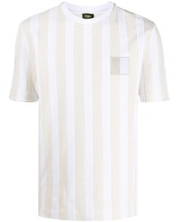 hellbeige vertikal gestreiftes T-Shirt mit einem Rundhalsausschnitt
