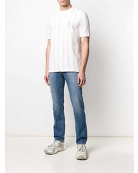 hellbeige vertikal gestreiftes T-Shirt mit einem Rundhalsausschnitt von Fendi