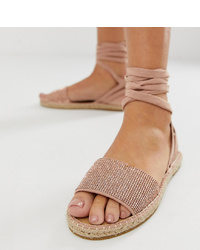 hellbeige verzierte flache Sandalen aus Leder von ASOS DESIGN