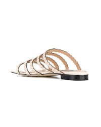 hellbeige verzierte flache Sandalen aus Leder von Sergio Rossi