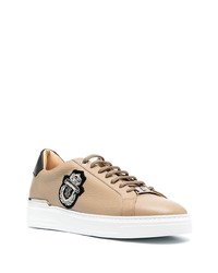 hellbeige verzierte Leder niedrige Sneakers von Billionaire