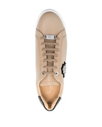 hellbeige verzierte Leder niedrige Sneakers von Billionaire