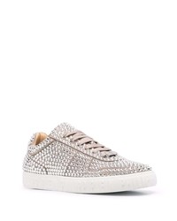 hellbeige verzierte Leder niedrige Sneakers von Philipp Plein