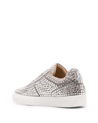 hellbeige verzierte Leder niedrige Sneakers von Philipp Plein