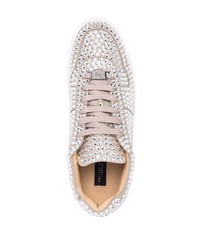 hellbeige verzierte Leder niedrige Sneakers von Philipp Plein