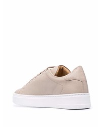 hellbeige verzierte Leder niedrige Sneakers von Philipp Plein