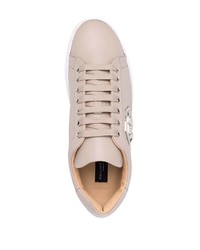 hellbeige verzierte Leder niedrige Sneakers von Philipp Plein