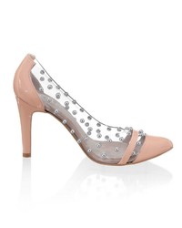 hellbeige verzierte Leder Pumps von Alba Moda