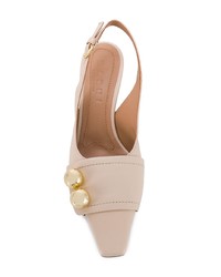 hellbeige verzierte Leder Pumps von Marni