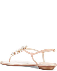 hellbeige verzierte Ledersandalen von Rene Caovilla