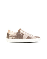 hellbeige verzierte Pailletten niedrige Sneakers