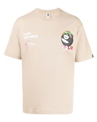 hellbeige verziertes T-Shirt mit einem Rundhalsausschnitt von AAPE BY A BATHING APE