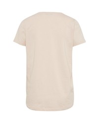 hellbeige verziertes T-Shirt mit einem Rundhalsausschnitt von Bonita