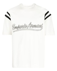 hellbeige verziertes T-Shirt mit einem Rundhalsausschnitt von Emporio Armani