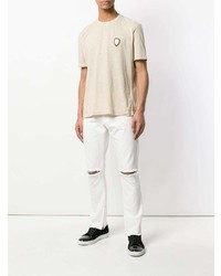 hellbeige verziertes T-Shirt mit einem Rundhalsausschnitt von Ih Nom Uh Nit