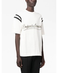 hellbeige verziertes T-Shirt mit einem Rundhalsausschnitt von Emporio Armani
