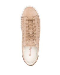 hellbeige Wildleder niedrige Sneakers von Santoni