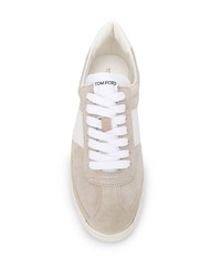 hellbeige Wildleder niedrige Sneakers von Tom Ford