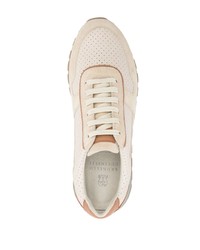 hellbeige Wildleder niedrige Sneakers von Brunello Cucinelli