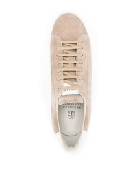 hellbeige Wildleder niedrige Sneakers von Brunello Cucinelli