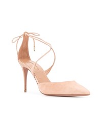 hellbeige Wildleder Pumps mit Ausschnitten von Aquazzura