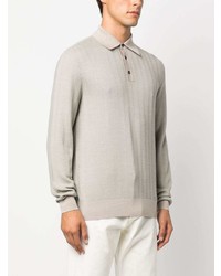 hellbeige Wollpolo pullover mit Chevron-Muster von Brioni