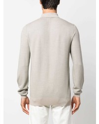 hellbeige Wollpolo pullover mit Chevron-Muster von Brioni