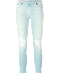 hellblaue enge Jeans aus Baumwolle mit Destroyed-Effekten