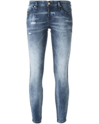 hellblaue enge Jeans aus Baumwolle mit Destroyed-Effekten von Diesel
