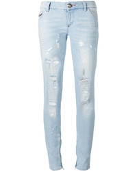 hellblaue enge Jeans aus Baumwolle mit Destroyed-Effekten von Philipp Plein