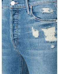 hellblaue enge Jeans aus Baumwolle mit Destroyed-Effekten von Mother