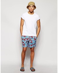 hellblaue bedruckte Badeshorts von Asos