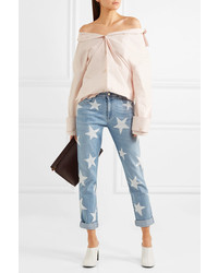 hellblaue bedruckte Boyfriend Jeans von Stella McCartney