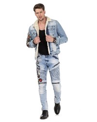 hellblaue bedruckte enge Jeans von Cipo & Baxx