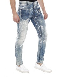 hellblaue bedruckte enge Jeans von Cipo & Baxx