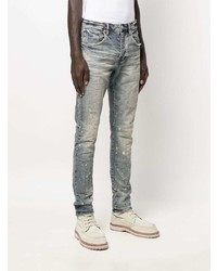 hellblaue bedruckte enge Jeans von purple brand