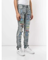 hellblaue bedruckte enge Jeans von Ev Brovado