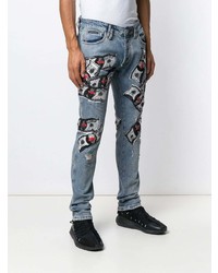 hellblaue bedruckte enge Jeans von Philipp Plein