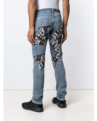 hellblaue bedruckte enge Jeans von Philipp Plein