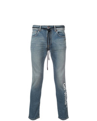 hellblaue bedruckte enge Jeans von Off-White