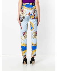 hellblaue bedruckte enge Jeans von Versace