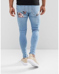 hellblaue bedruckte enge Jeans von Siksilk