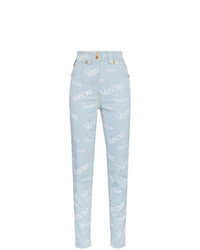 hellblaue bedruckte enge Jeans von Versace