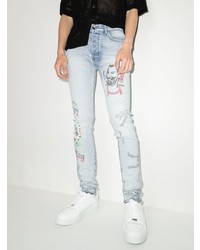 hellblaue bedruckte enge Jeans von Amiri