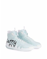 hellblaue bedruckte hohe Sneakers aus Leder von Giuseppe Zanotti