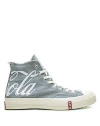 hellblaue bedruckte hohe Sneakers aus Segeltuch von Converse